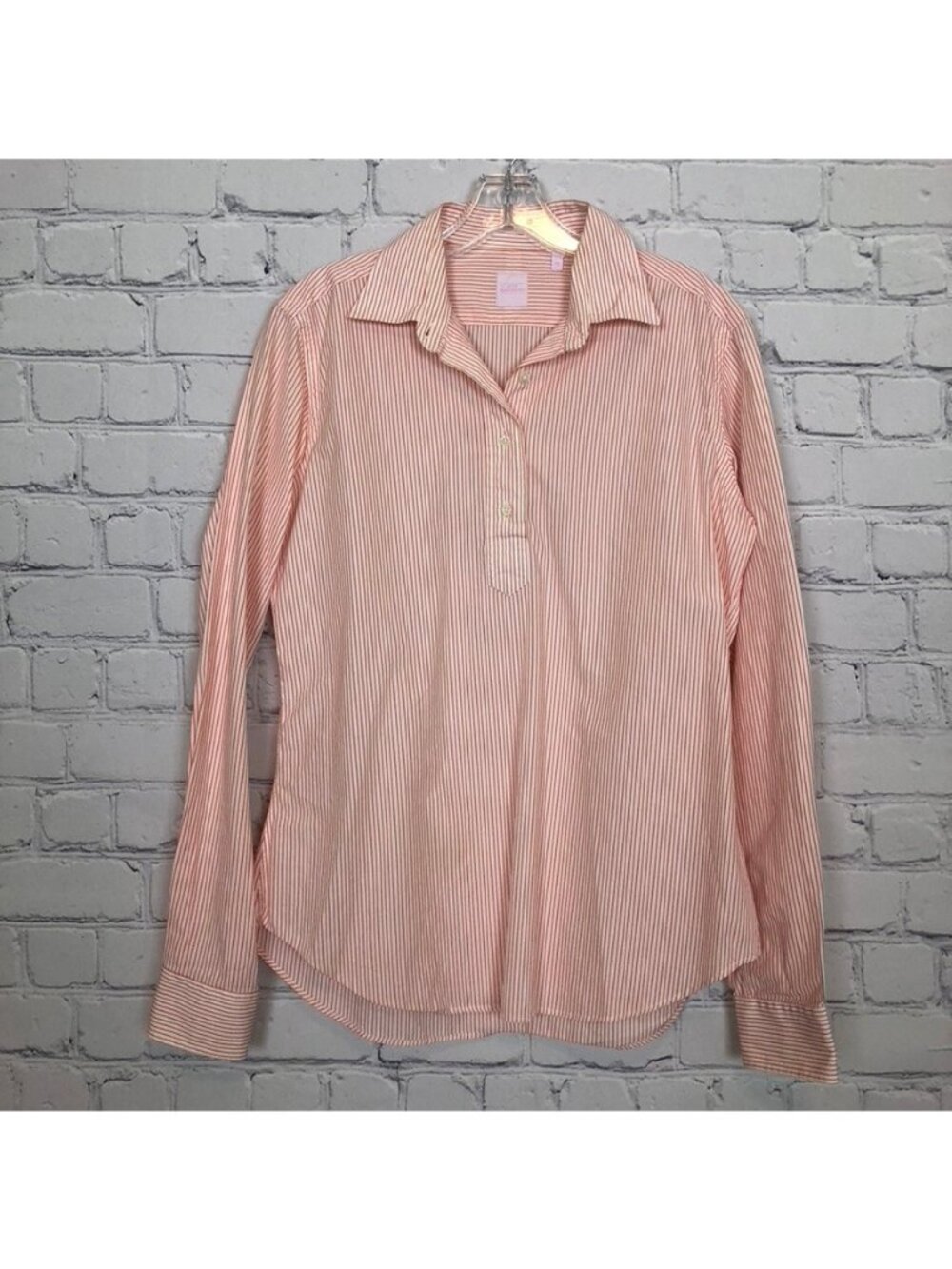 Ann Mashburn White Orange Stripe Popover Shirt Size XL 100% Cotton